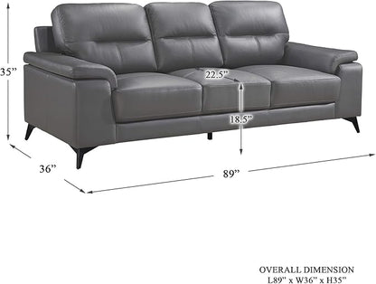 Homelegance 89" Leather Sofa, Dark Gray