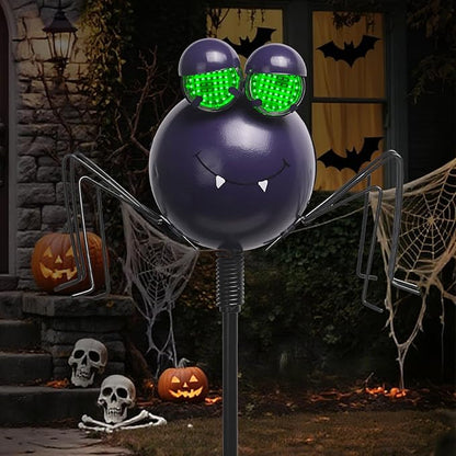 Spider Solar Halloween Decorations with Moving LED Eyes, 38.2in Halloween Garden Stakes Eyeball Lights for Yard, Lawn, Patio, Outdoor Decor