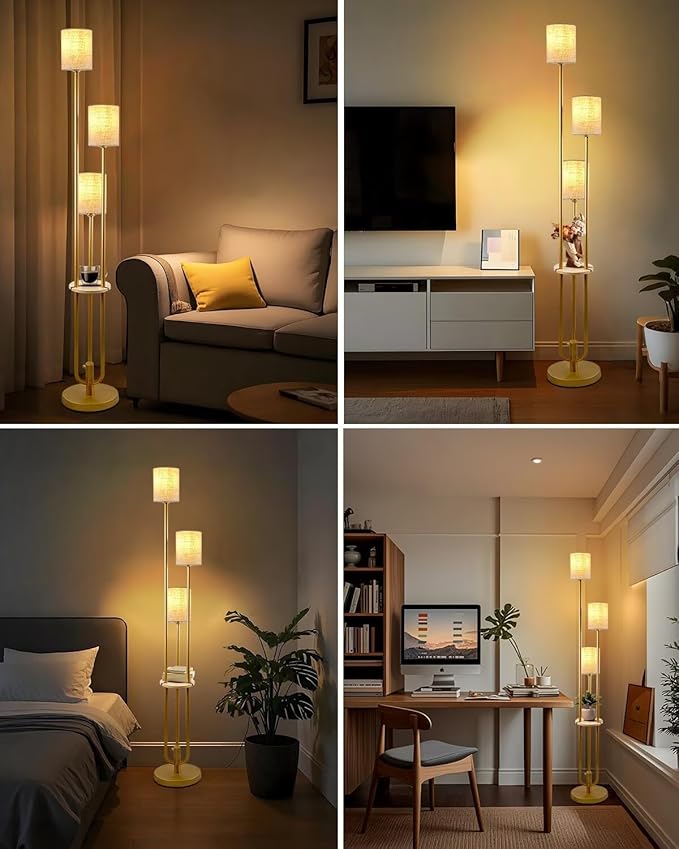 Gold Floor Lamp Dimmable 64IN Tall Standing Lamps with Soft Warm White Eye Care 3000K G9 Bulbs, Mid Century Modern Floor Lamp for Livng Room Bedroom