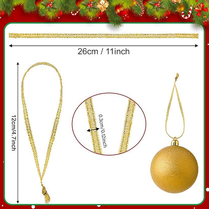 JUNEBRUSHS 300Pcs Christmas Ornament Hangers, Hand Tied String Ties, Ribbon Loops for Christmas Tree Hanging Decorations (Gold)