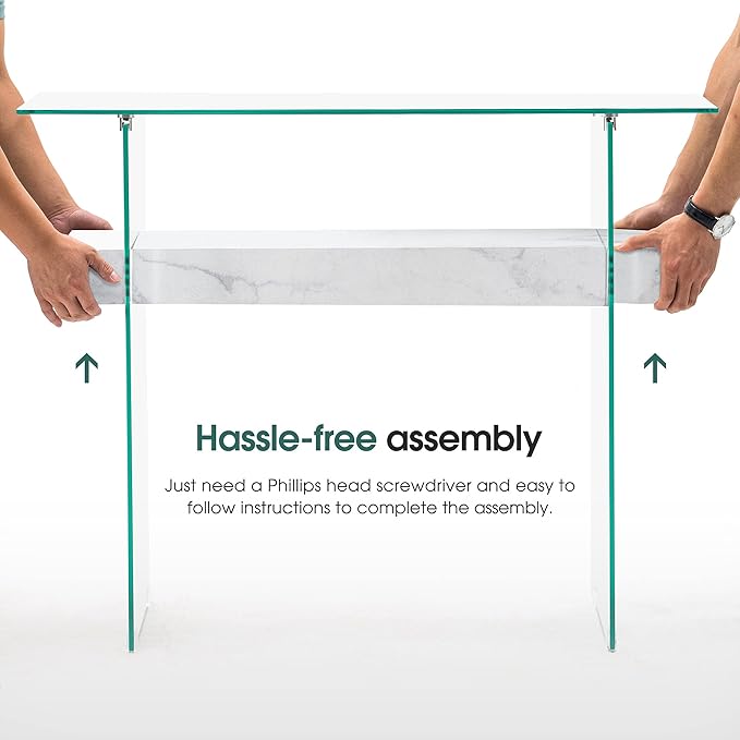 ivinta Glass Entry Table with Storage, 39.4" Modern Console Table for Living Room, Foyer, Hallway, Bedroom 5101 (White)