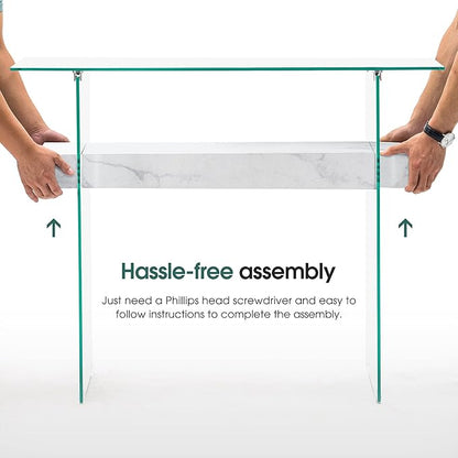 ivinta Glass Entry Table with Storage, 39.4" Modern Console Table for Living Room, Foyer, Hallway, Bedroom 5101 (White)