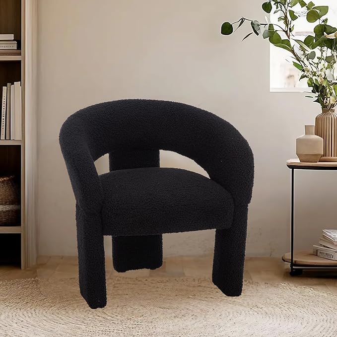 Modern Accent Chairs Set of 2 Black Sherpa Round Barrel Armchairs Comfy Upholstered Lounge Chair for Living Room Bedroom Reading Chair Vanity Chair Comfy Office Waiting Room Chairs