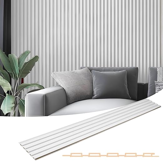 Art3d WPC Slat Wall Panels, 8-Pack 108 x 6 Inch 3D Wall Accents for Interior Wall Decor, Living Room, Bedroom, White