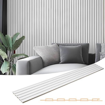 Art3d WPC Slat Wall Panels, 8-Pack 108 x 6 Inch 3D Wall Accents for Interior Wall Decor, Living Room, Bedroom, White