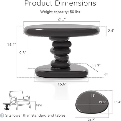 24/7 Shop at Home Kavren Modern 37-inch 2-Piece Oval Glossy Low Profile Coffee Table Set, Stone Shape Living Room Furniture for Small Space, Dark Grey