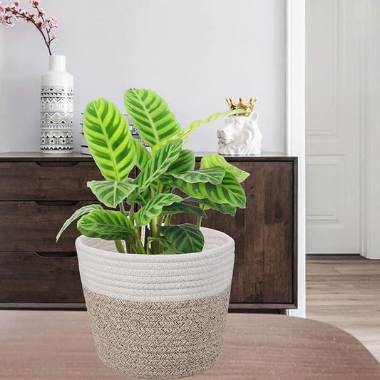Cotton Rope Plant Basket Modern Woven Basket for 6" Flower Pot Floor Indoor Planters,Rustic Home Decor Storage Organizer H6 3/4" x W6 1/2"