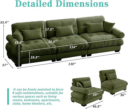 SoarFlash 130” Sectional Sofa 3 Seat Couch, L Shaped Modern Sofa with Solid Wood Legs, Couches Sofas for Living Room Apartment, Comfortable Small Couches for Small Spaces, Green