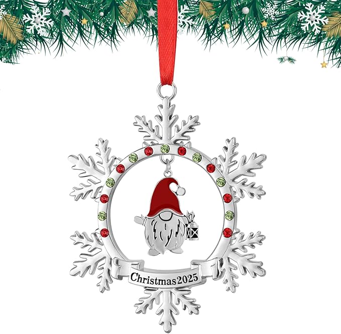 Christmas Gnome Ornament 2025 Shiny Silver Christmas Snowflake Ornaments Funny Holiday Xmas Keepsake Pendant Christmas Tree Hanging Decor Housewarming Gift (2025)