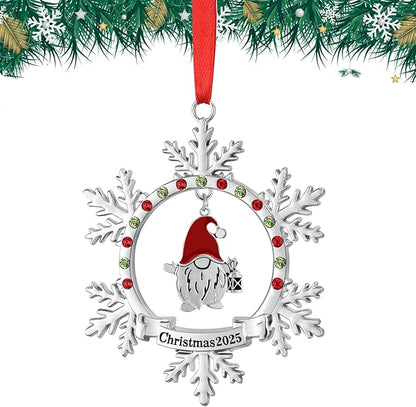 Christmas Gnome Ornament 2025 Shiny Silver Christmas Snowflake Ornaments Funny Holiday Xmas Keepsake Pendant Christmas Tree Hanging Decor Housewarming Gift (2025)