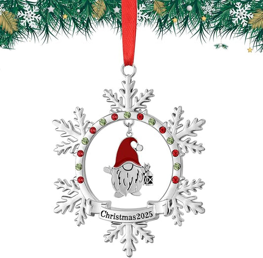 Christmas Gnome Ornament 2025 Shiny Silver Christmas Snowflake Ornaments Funny Holiday Xmas Keepsake Pendant Christmas Tree Hanging Decor Housewarming Gift (2025)