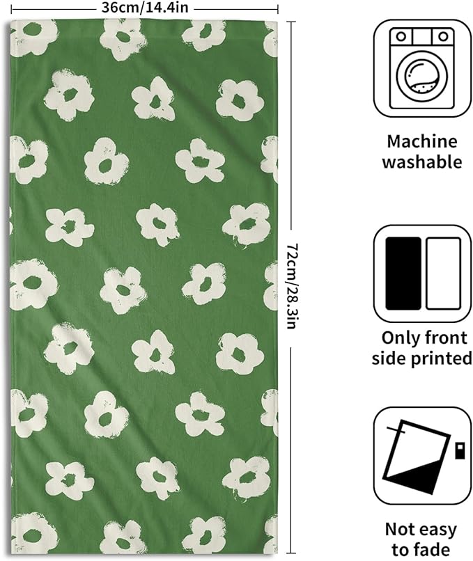 Modern Style Kitchen Towels Set of 2 Green Floral Quick Dry Microfiber Hand Towels