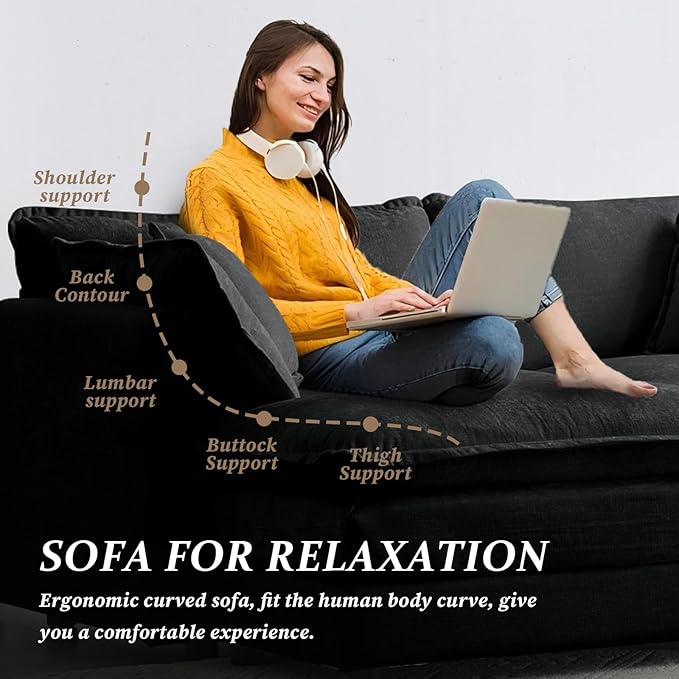 SoarFlash Chenille Sectional Sofa, Comfy Modular Coush Sofa with Ottoman, Modern 2 Seat Recliner Deep Seat Sofa Set for Living Room,Grey