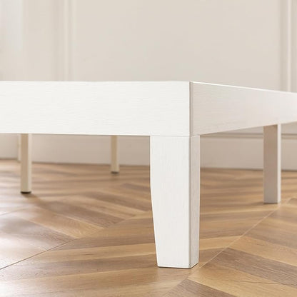 Mellow Naturalista Classic 12 Inch Solid Wood Platform Bed with Wooden Slats, Cal King, Whit