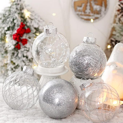 Christmas Ball Ornaments Set, 20ct Large Clear Shatterproof 3.15" Christmas Ornaments for Christmas Tree Decoration Silver Hanging Decorative Baubles for Halloween Thanks Giving Xmas Party
