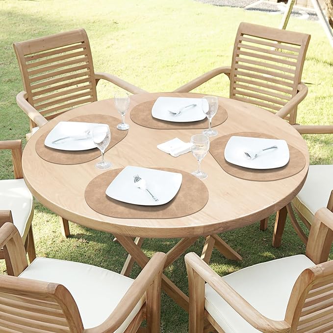 ADRIMER Placemats, Heat Resistant Oval Placemats Set of 8 Washable 12 x 17 Inch, Waterproof Table Placemats Set of 8, Wipeable Faux Leather Placemats for Kitchen, Dining Room, Apricot