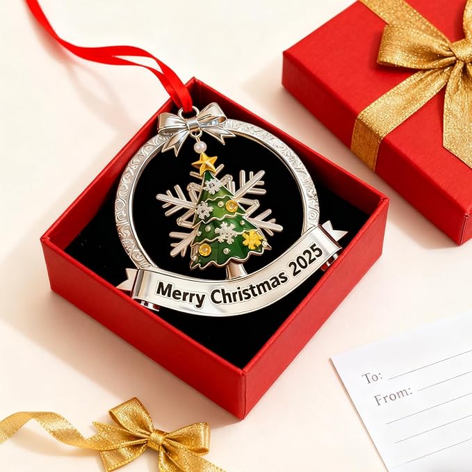 Christmas Ornament 2025 for Christmas Tree Decorations Xmas Wreath Ornament with Hanging Snowflake Dated 2025 Metal Xmas Ornament for Holiday Decorative Keepsake Gifts