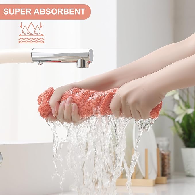 Homaxy 100% Cotton Kitchen Towels and Dishcloths Set, 12 x 12 Inches and 13 x 28 Inches, Set of 8 Bulk Kitchen Towels Set, Ultra Soft Absorbent Dish Cloths for Washing Dishes, Coral