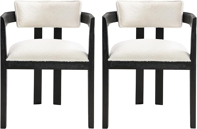 Christopher Knight Home Falcon Boucle Fabric Upholstered Dining Chairs Set of 2, Modern Wooden Dining Curved Backrest Kitchen Side Chair,Living Room Extra Seat,Black+Milky White