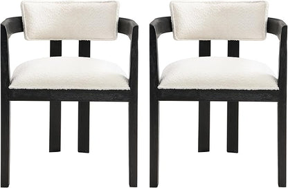 Christopher Knight Home Falcon Boucle Fabric Upholstered Dining Chairs Set of 2, Modern Wooden Dining Curved Backrest Kitchen Side Chair,Living Room Extra Seat,Black+Milky White