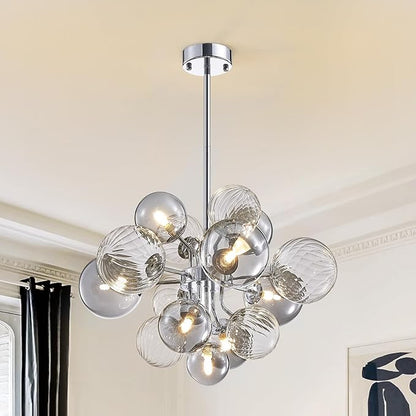 Mid Century Bubble Chandelier 8-Light 24in Globe Sputnik Pendant Light Fixture Modern Silver Chandeliers with 15 Bubbles LIght Fixtures for Dining Room Kitchen Living Room Bedroom Entryway Foyer