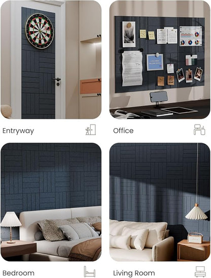 Bumusty Large Cork Board Alternative-36 x24 Felt Bulletin Board Tiles, with 30 Pushpins, 40 Adhesive Tabs, 6-Pack Slat Wall Paneling, Cork Boards for Office Push Pin Felt Board-Deep Charcoal Blue