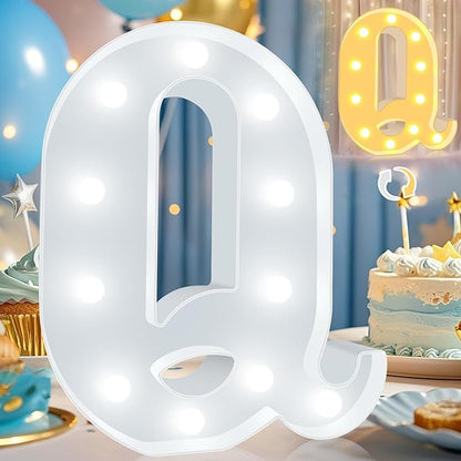 Pooqla LED Marquee Letter Lights, Warm White and Cool White Decorative Lighted Letters, Light Up Alphabet Letters for Boys Girls, Party, Wedding, Bar, Night Light, Birthday Decoration, Letter Q