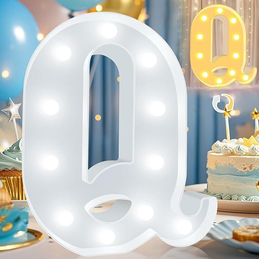 Pooqla LED Marquee Letter Lights, Warm White and Cool White Decorative Lighted Letters, Light Up Alphabet Letters for Boys Girls, Party, Wedding, Bar, Night Light, Birthday Decoration, Letter Q