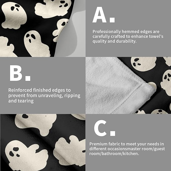 Halloween Ghost Hand Towels Set of 2 White Spooky Holiday Kitchen Towels Decorative Tabletop Decor