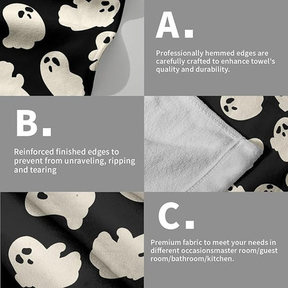Halloween Ghost Hand Towels Set of 2 White Spooky Holiday Kitchen Towels Decorative Tabletop Decor