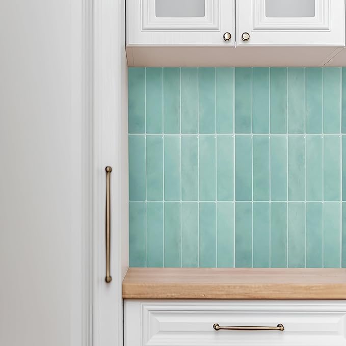 5 Pack Peel and Stick Backsplash Subway Tiles, Extra Thick 3D Wall Panels, Heat & Water Resistant, Easy DIY Kitchen, Bathroom, Laundry, Fireplace & Rental Home Wall Décor (12 x 12 in), Mint