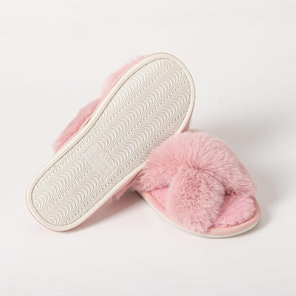 Women's Slipper Memory Foam Cross Band Fuzzy Slippers Open Toe Cozy House Slippers Cozy Plush Bedroom Indoor Outdoor