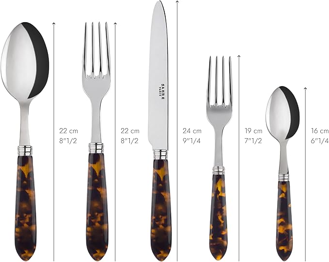 5-Piece Flatware Set - Tortue Collection - Knife, Fork, Soup Spoon, Teaspoon & Dessert Fork - Stainless Steel & Acrylic - Dishwasher Safe - Scaled Effect