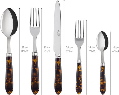 5-Piece Flatware Set - Tortue Collection - Knife, Fork, Soup Spoon, Teaspoon & Dessert Fork - Stainless Steel & Acrylic - Dishwasher Safe - Scaled Effect