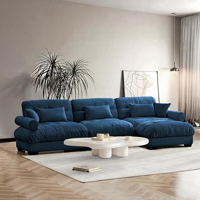 SorFlash Sectional Sofas Couches for Living Room, L Shaped Couch Sofa Set, Small Couches for Small Spaces, Apartment with Movable Ottoman, Blue