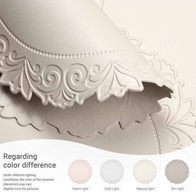 Noctiflorous Round Faux Leather 15 Inch Placemats Set of 6 Waterproof Wipeable Heat Resistant Tablemat for Dining Table Kitchen Non Slip Washable Oilproof Table Place Mat for Indoor Outdoor(Beige, 6)