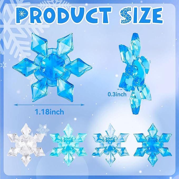 120Pcs Winter Acrylic Snowflake Ornaments 3D Blue Translucent Snowflake Crystals Gems Christmas Xmas Pendant Beads DIY Crafts for Vase Filler, Party Wedding Arts Crafts Decoration