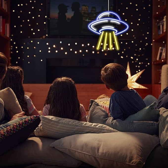 Lucunstar UFO Neon Sign For Room,Alien Spaceship LED Neon Light Sign,Cute Neon Sign,Space Neon Signs for Wall Decor,Blue UFO Neon Light Sign for Bedroom Game Room Wall Decor,Ufo Lovers