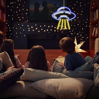 Lucunstar UFO Neon Sign For Room,Alien Spaceship LED Neon Light Sign,Cute Neon Sign,Space Neon Signs for Wall Decor,Blue UFO Neon Light Sign for Bedroom Game Room Wall Decor,Ufo Lovers