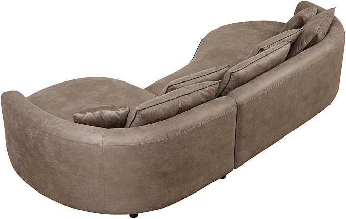 128.7'' Luxury Simple L Shape Curved Modular Leather Sofa Modern Curved Sofa Leathaire Upholstered 5-Seat Couch, Technology Cloth Square Sofa For Living Room Apartment(Leathaire+Right Facing, Brown)