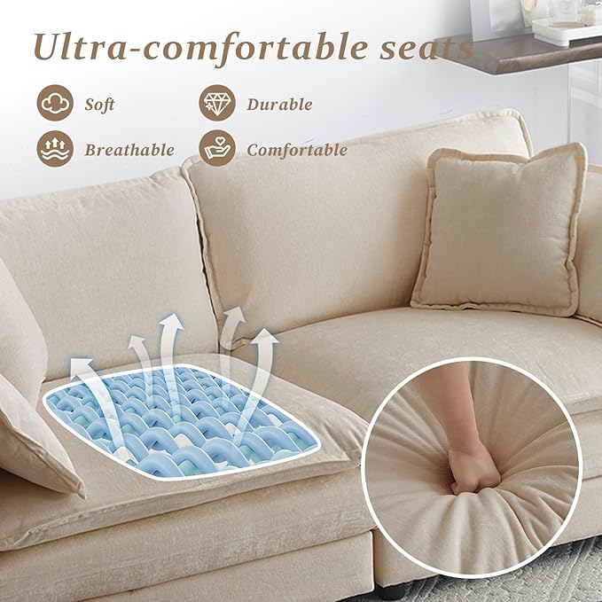 SoarFlash Chenille Sectional Sofa, Comfy Modular Loveseat Sofa, Modern 2-Seat Couch Deep Seat Sofa Set for Living Room,Light Coffee