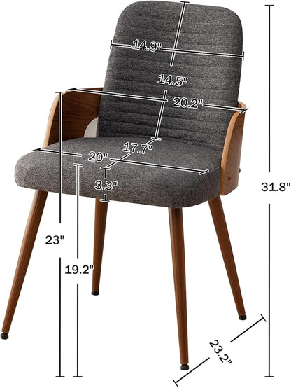 Dining Room Chairs,Mid Century Modern Kitchen Chairs,Upholstered Chairs,Metal Legs Wooden Desk Chairs,Armless and No Wheels for Kitchen Dining Living Room,Gray Fabric,1PCS