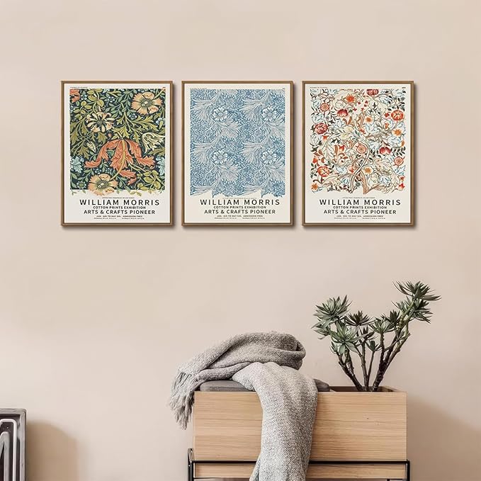 ILLBDR William Morris Framed Wall Art Vintage Aesthetic Canvas Wall Art Set of 3 Colorful Floral Prints Botanical Artwork Modern Gallery Pictures Decor for Bedroom Living Room 12x16 Inch
