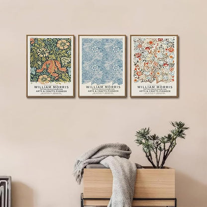 ILLBDR William Morris Framed Wall Art Vintage Aesthetic Canvas Wall Art Set of 3 Colorful Floral Prints Botanical Artwork Modern Gallery Pictures Decor for Bedroom Living Room 12x16 Inch