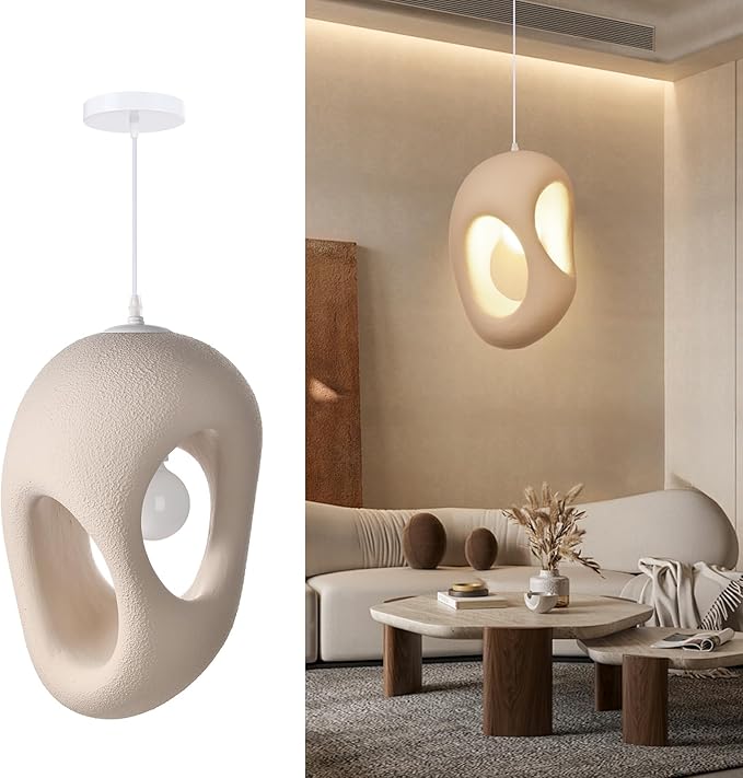 1 Light EPS Dining Room Pendant, Modern Nordic Cement Chandelier Fixture, Concrete Wabi Sabi 9.84''W Ceiling Kitchen Hanging Lamp