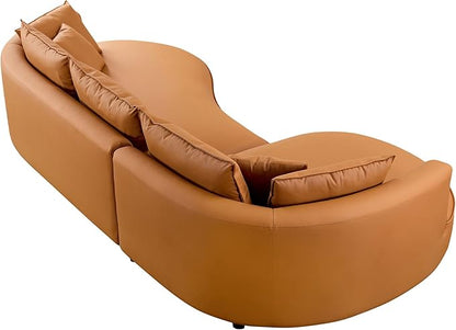 WILLIAMSPACE 124.8" Leather Curved Sofa Couch, Modern Upholstery Luxury Sofa with Pillows, Left Hand Facing Sectional Couch for Living Room (Left-Facing,Orange Leather)