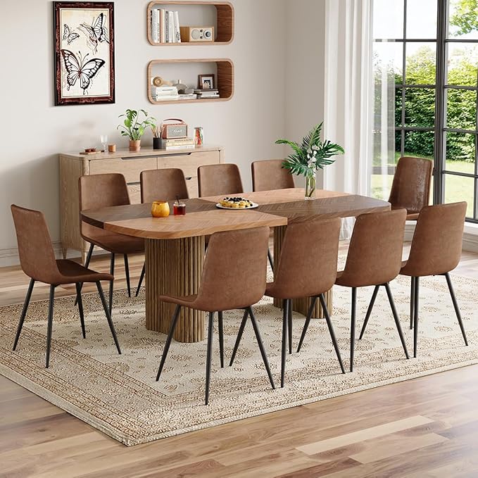 Dining Table Set for 10,Large 78.7" Rectangular Kitchen Table Set for 10 with Cushioned Chairs,Modern Mid-Century Wood Dining Room Table Set for 10,Ideal for Dining & Gatherings