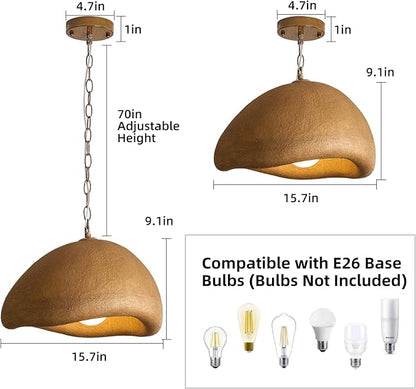 Rustic Light Fixture Pendant Lights Kitchen Island Wabi Sabi 15.7in Dining Room Lighting Brown Chandelier Japanese Style Hanging Ceiling Lights for Bedroom Hallway Restaurant Foyer