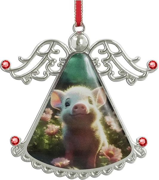 XUTAI Angel Christmas Tree Ornaments Cute Pig Glass Christmas Hanging Angel Glass Pendant for Holiday Decoration