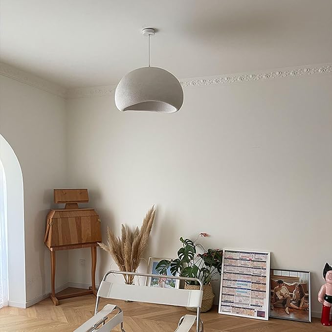 JAYMP 40cm Wabi Sabi Pendant Light for Dining Room Kitchen Island Hallway Restaurant Modern Hanging Lamp E26 Base Japanese Style Bird Nest Shape Lighting Fixture (Matte White,B Shape, 40cm/15.7in)